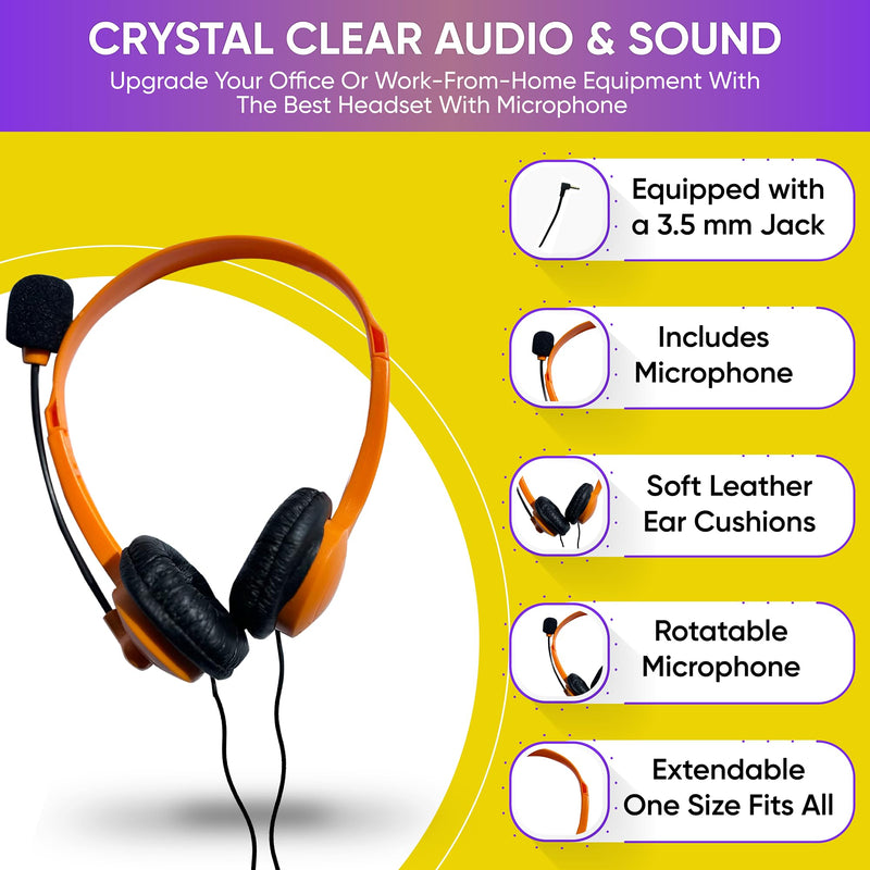 [AUSTRALIA] - 10 Pack Bulk Wired On-Ear Leather Headsets with Boom Microphone and 3.5mm Connector, Multi 10 Pack Leather headsets with mic mixed 