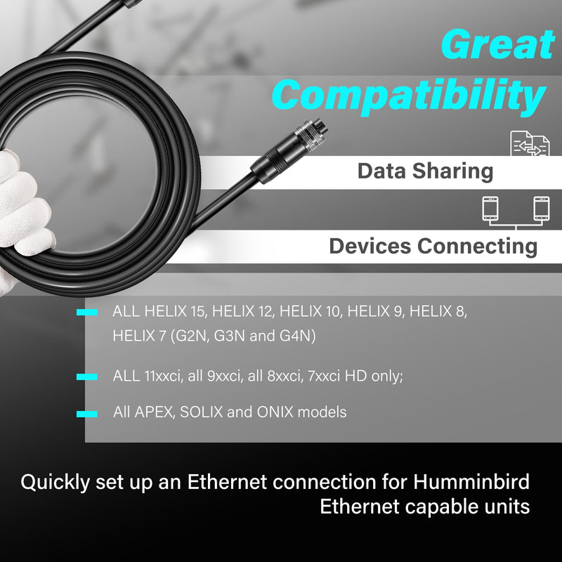 AS EC 30E 720073-4 Ethernet Cable 30 Feet Replace for Humminbird Black Fit for Helix, APEX, SOLIX and Onix Models AS EC 30E