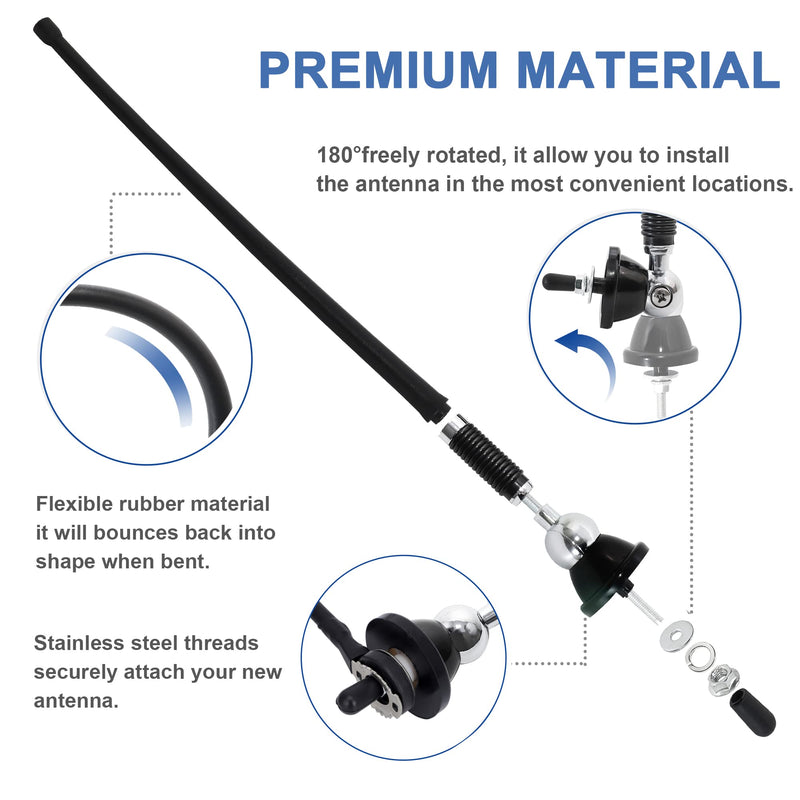 Anina 16 Inch Marine Radio Antenna for Pickup Truck Boat ATV UTV RV Motorcycle Tractor Top/Side Mount Rubber Duck Flexible Antenna Aerial Mast Optimized Radio FM/AM Reception (Black) Black