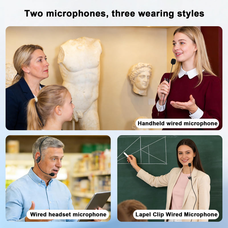 [AUSTRALIA] - Voice Amplifier for Teachers with Wired Handheld Microphone and Headset Microphone, 2800mAh Mini Pa System Bluetooth Personal Portable Speaker for Classroom, Meeting and Yoga, Black 