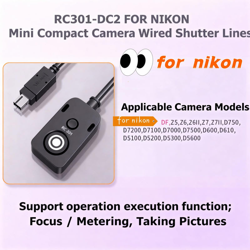 [AUSTRALIA] - RC-301 Camera Release Cable for Nkon Remote Shutter Control Compatible with DF, Z5, Z6, Z7, D750, D7200, D7100, D7000, D7500, D5000 D600, D610, D5100, D5200, D5300, and D5600 Models 