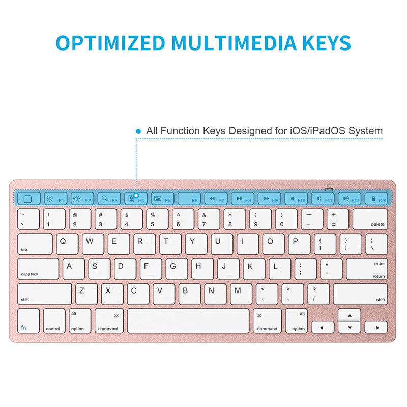 OMOTON Ultra-Slim Bluetooth Keyboard Compatible with iPad 10.2(9th/ 8th/ 7th Generation)/ 9.7, iPad Air 4th Generation, iPad Pro 11/12.9, iPad Mini, and More Bluetooth Enabled Devices, Pink Gold