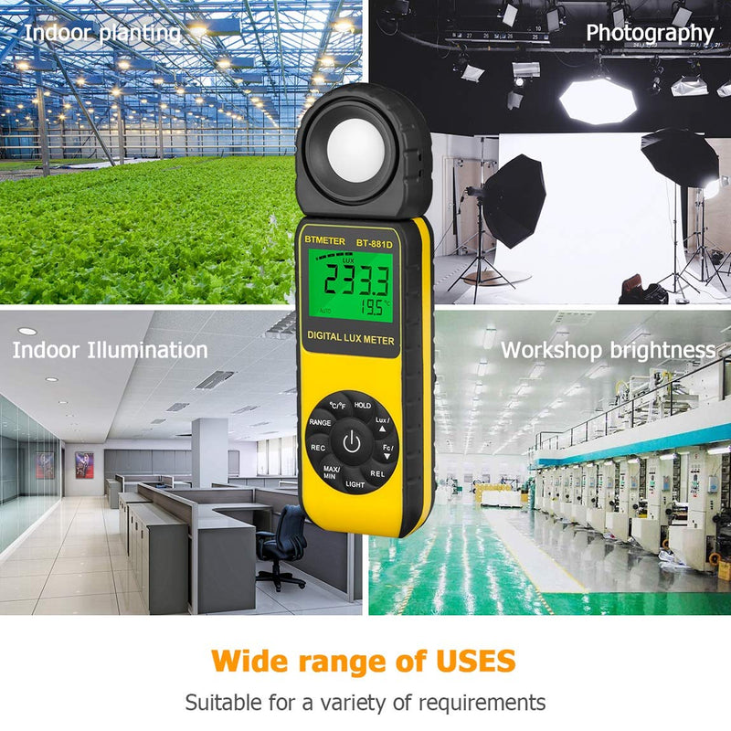 [AUSTRALIA] - BTMETER BT-881D Digital Illuminance Light Meter, Measure Lights 0.01~400,000 Lux (0.01~40,000 FC) Foot Candles Luxmeter with 270º Rotated Sensor for Plants LED Lights Indoor Outdoor Light Tester BT881D (0.01~400,000 Lux) 