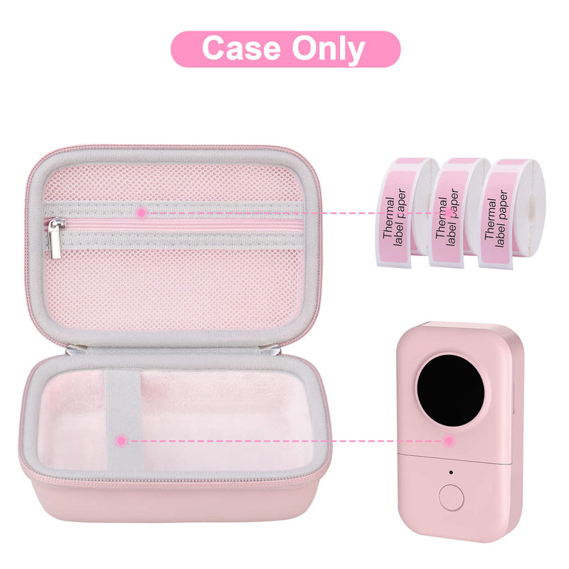 Canboc Label Maker Case for Phomemo D30/ Phomemo D35/Memoking D30 Label Maker, Portable Thermal Bluetooth Label Printer Storage Bag, Mesh Bag fit Label Paper Cable, Pink Pink+Pink