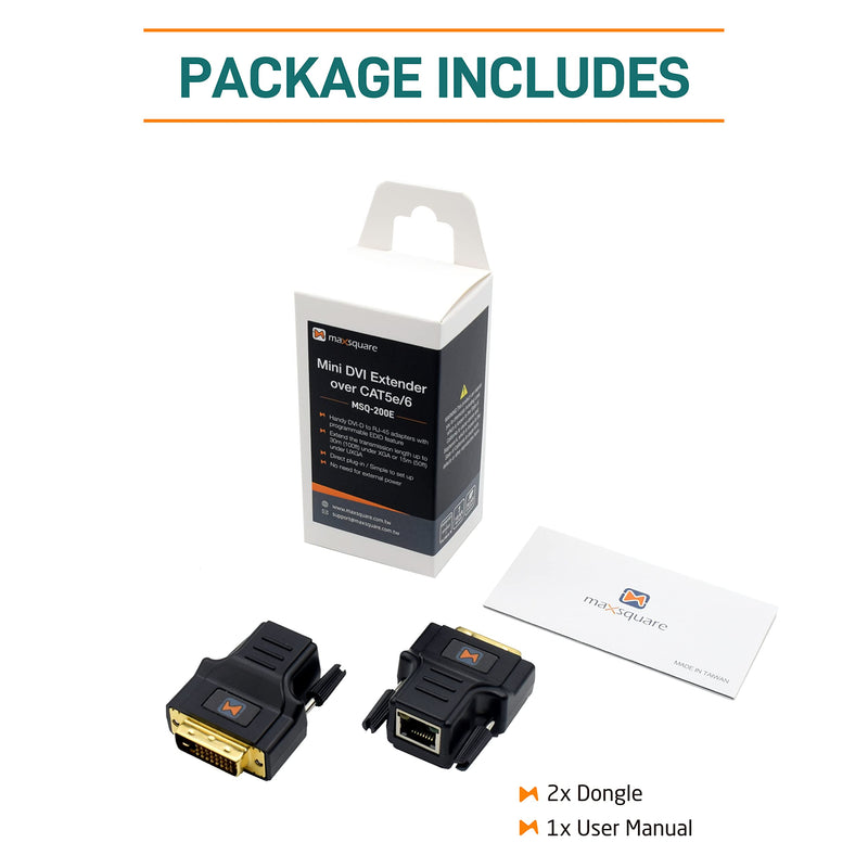 DVI CAT5E/6 Mini Extender, DVI CAT5 with EDID Emulator, Passive, Resolution Up to 1920x1200@60Hz, Transmission Distance Up to 100ft(30m), No Need to Separate TX/RX, TAA Compliant