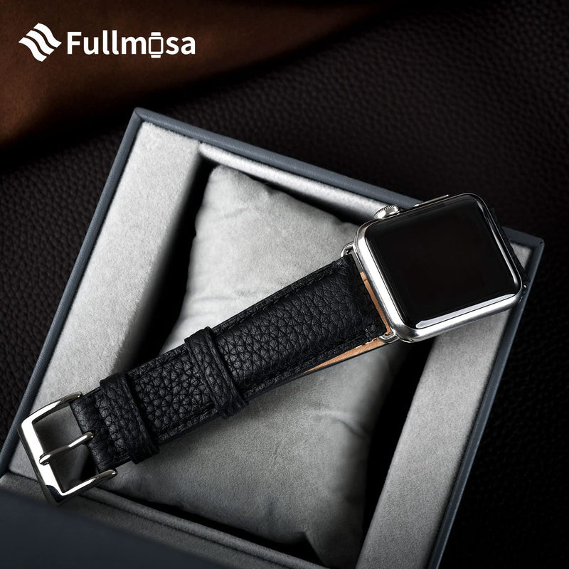 Fullmosa Compatible Metal No tools needed Apple Watch Band 44mm/45mm/42mm Gold with Case & Compatible Leather Apple Watch Band 44mm/45mm/42mm,Black+Rose Gold