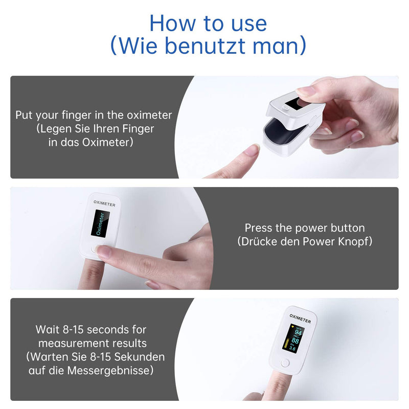 Finger Pulse Oximeter with Alarm, Ideal for Quick Oxygen Saturation (SpO2) Results, OLED Display, Simple Pulse Monitor for Adults, White YMB201