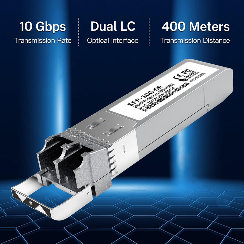 4PCS 10GBase-SR SFP+ Module, Multi-Mode LC Ethernet Transceiver, 10G 850nm MMF up to 400m, Compatible with Cisco SFP-10G-SR, Meraki, Ubiquiti UF-MM-10G, Mikrotik, Netgear, HPE, TP-Link, Aruba and More 4PCS 10G SFP to LC MultiMode