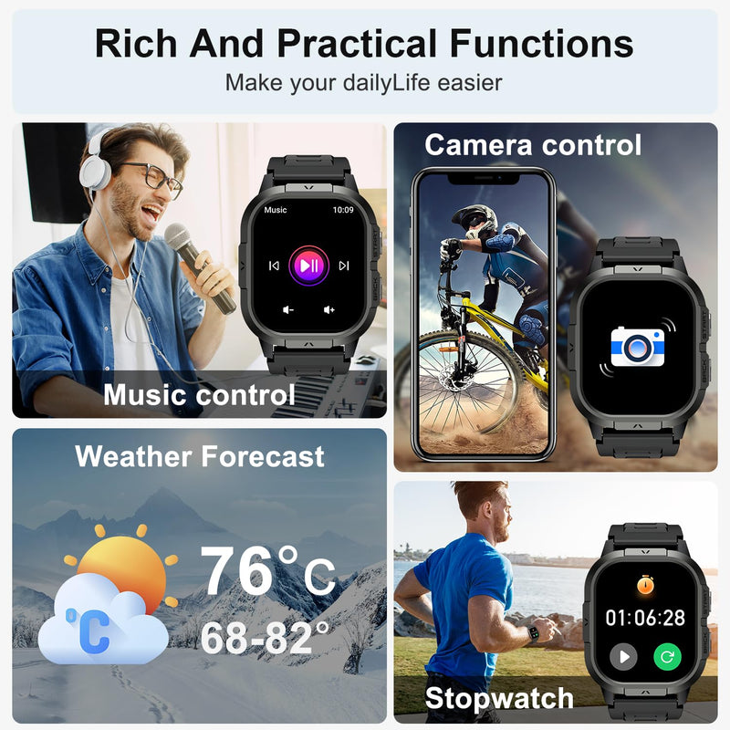 Smart Watch for Men Fitness Tracker: Waterproof Make/Answer Call Military Digital Watches Run Smartwatch Android Phones iPhone Samsung Compatible Heart Rate Monitor Orange Black