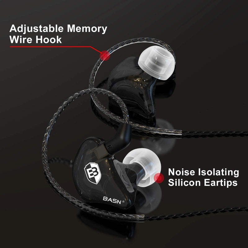 BASN Bsinger PRO in-Ear Monitors Hybrid Dynamic Dual Drivers Two Detachable MMCX Cables Musicians in-Ear Earbuds Headphones (Black) Black