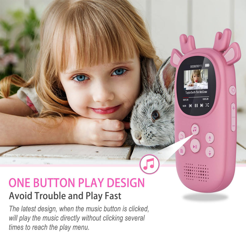 [AUSTRALIA] - 32GB MP3 Player for Kids, Cute Reindeer Portable Kids MP3 Player with Speakers Children MP3 Player with Bluetooth FM Radio, Alarm Clock, Voice Recorder, Stopwatch Music Bluetooth MP3 Player 32GB Pink 