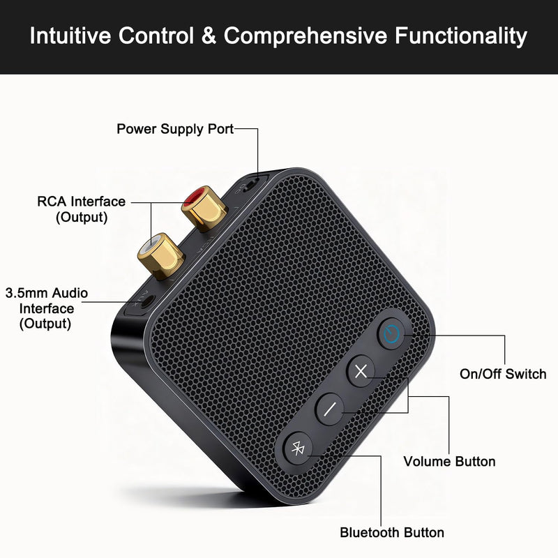 Bluetooth 6.0 Receiver for Home Stereo - Bluetooth Audio Adapter for Old Stereo/Wired Speakers/Music Streaming Sound System with RCA/AUX Long Range Low Latency and HD Audio Black Sapphire Metallic