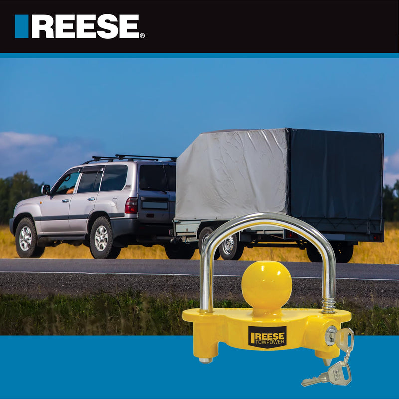 [AUSTRALIA] - REESE Towpower 72783 Coupler Lock, Adjustable Storage Security, Heavy-Duty Steel, Yellow and Chrome ( Universal Fit) 1-7/8" Universal Trailer Coupler Lock 