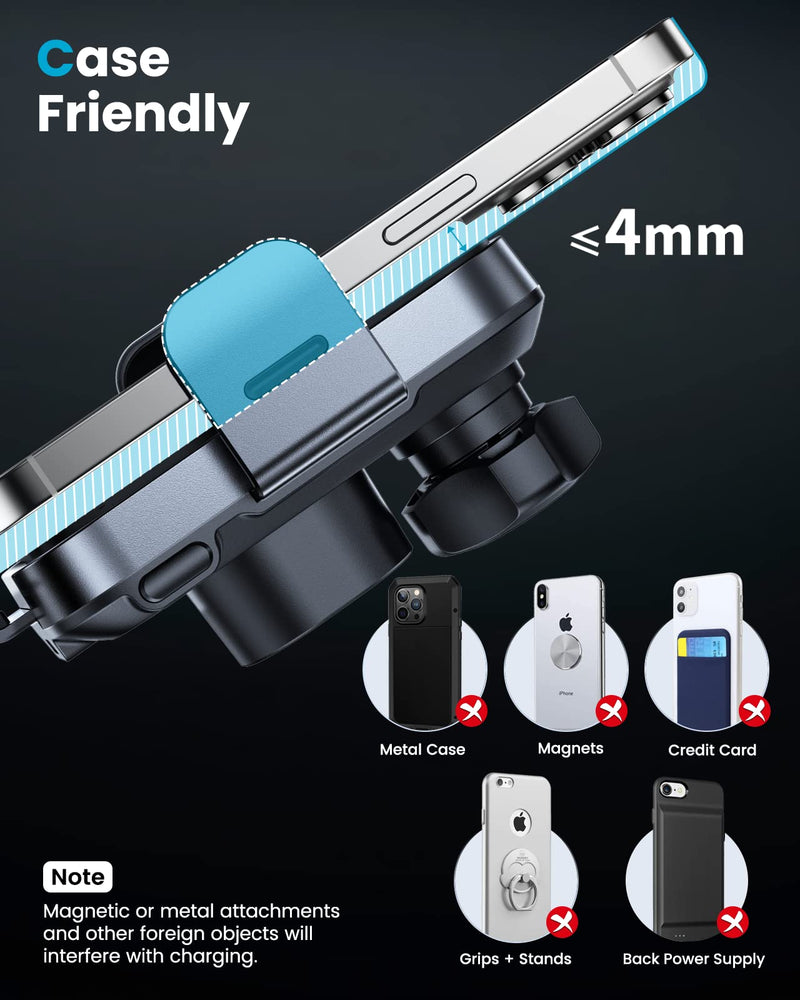 APPS2Car 15W Wireless Car Charger Cup Holder, Dual Coil, Auto Clamping | Tri-Pivots Height Adjustable Fast Charge Phone Wireless Charging Mount for Cars SUVs Trucks, for iPhone 12-17, Samsung, etc.