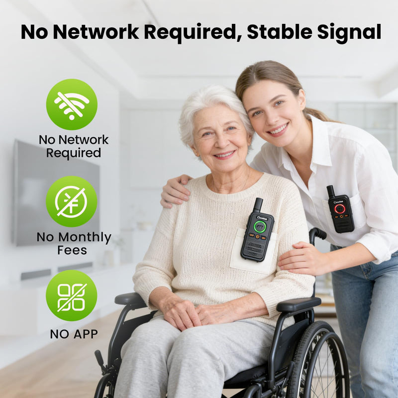 [AUSTRALIA] - Wireless Home Security Intercom System with VOX Hands-Free & SOS Alarm, 1.5 Mile Long Range 2-Way Intercom, Large PTT Buttons, Portable Intercom for Elderly, Caregivers, House & Business (2 Pack) SET 1 