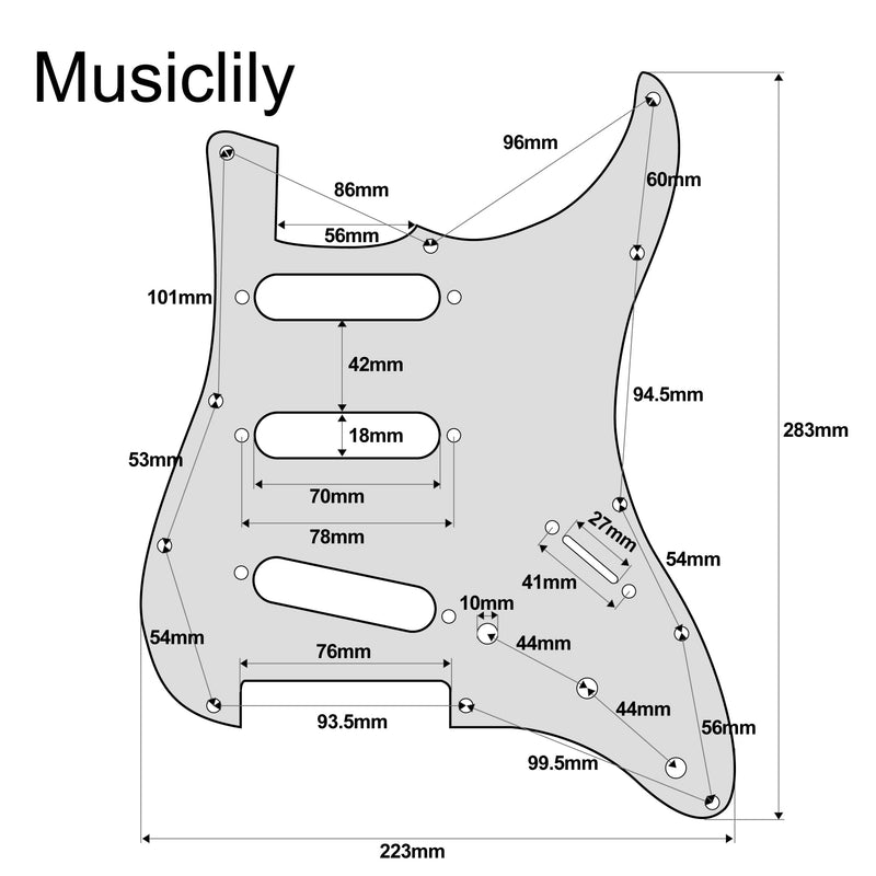 Musiclily Ultra 11 Holes Anodized Aluminum SSS Strat Pickguard ST Guitar Pickguard for American/Mexican Fender Standard Strat Style Electric Guitar, Black