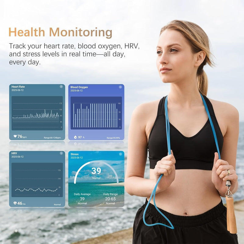 Fit Ring for Women Men, Ring Health Tracker with Heart Rate,Blood Oxygen,Heart Rate Variability, Stress, Sleep Monitor, Step Counter, Smart Ring for iPhone & Android, No Subscription Fee (Gold, 13#)