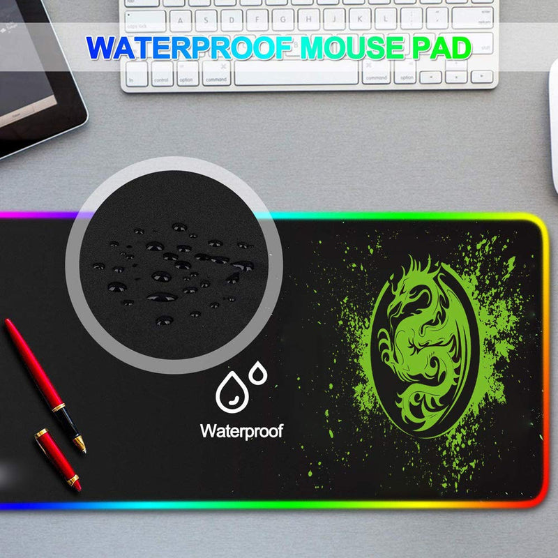 Large RGB Gaming Mouse Pad - 15 Light Modes Extended Computer Keyboard Mat, Anime Dragon Mouse Pad，High-Performance Mouse Pad Optimized for Gamer 31.5 X 12in (Green) Green
