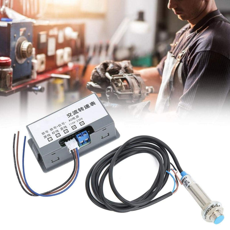 Agatige 220V AC Tachometer, 10-9999 Digital Speed Meter LED Display Panel Inductive Hall Effect Sensor