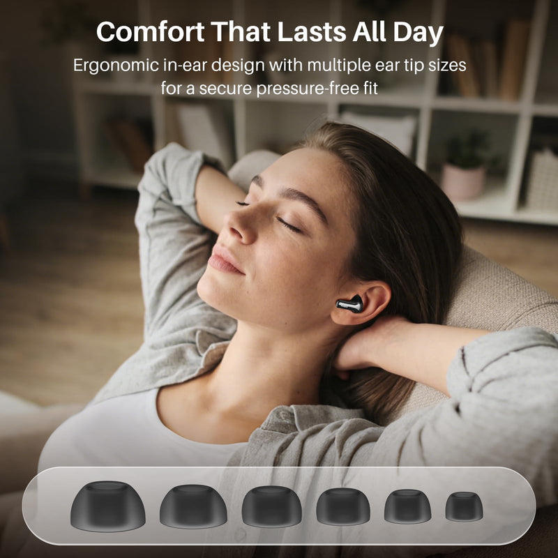 TOZO Hybrid Active Noise Cancelling in Ear Wireless Earbuds, 68H Playtime | 6 Mics AI Clear Calls, LED Display, 32 Preset EQs App, Bluetooth 5.3 Headphones, IPX8 Waterproof, Comfort Fit Ear Buds Black