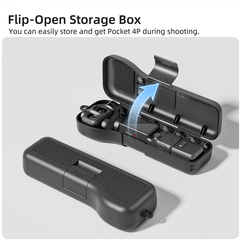 Hard Case for DJI Osmo Pocket 4P,Gimbal Screen Protective Cover with Built-in Filter Storage (Black) Black