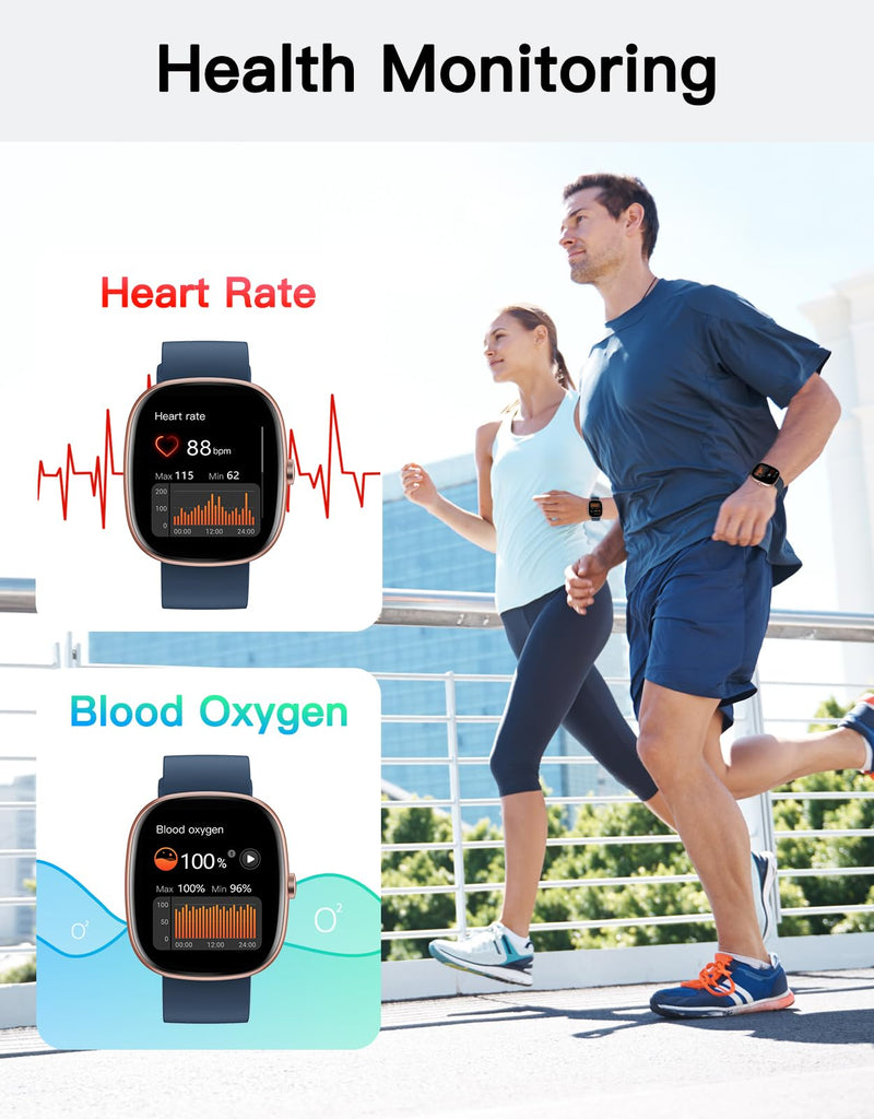 Fitness Tracker with Call Function, 1.85” Fitness Watch for Women and Men, 24/7 Heart Rate & Blood Oxygen Monitor, Sleep Tracker, 100+ Sport Modes, IP68 Waterproof (Blue)