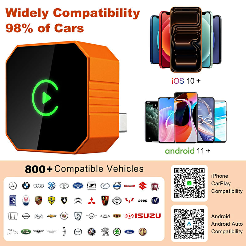 Wireless CarPlay Adapter 2-in-1 | 2026 Upgraded, Apple iPhone iOS 10+ & Android 11+, USB/Type-C Port, Plug & Play, Fast Auto-Reconnect & Stable No-Latency