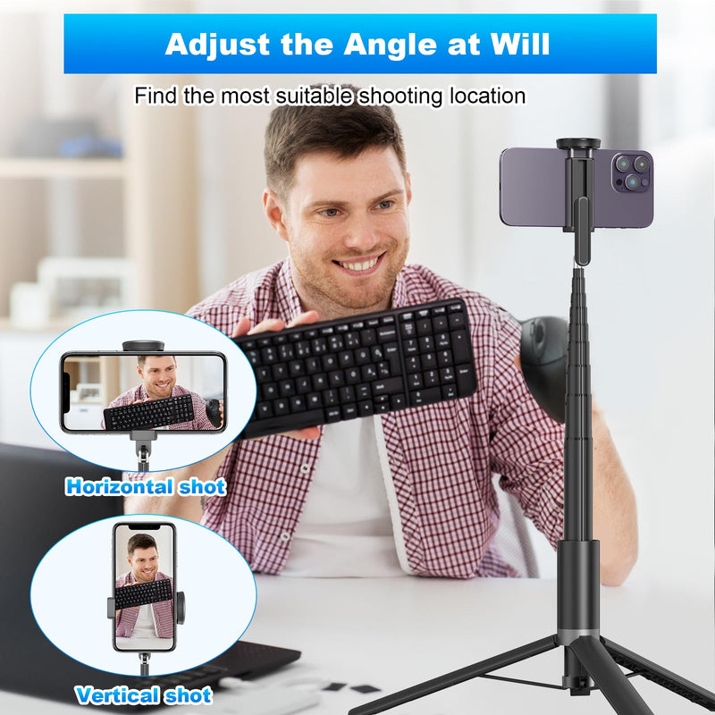 TONEOF Tripod, Cell Phone Selfie Stick, 60 Inch All-in-1 Stand with Integrated Wireless Remote, Lightweight and Portable, Extendable Tripod for 4-7 Inch iPhone and Android（Black Grey） Black Grey