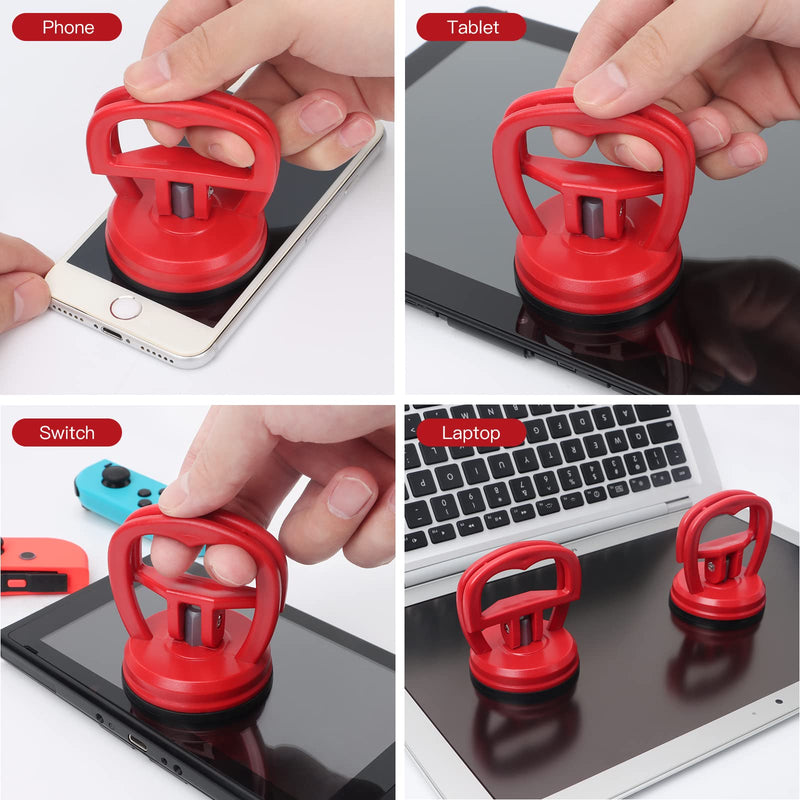 STREBITO Suction Cups Heavy-Duty 2 Pieces Screen Suction Cups Tool for iMac, iPhone, MacBook, iPad, TV, Phone, Laptop, Computer, Tablet, LCD Screen Remover, Small Dent Puller Red