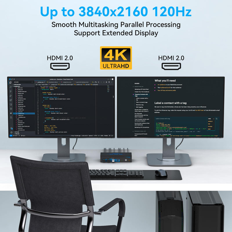 4K120Hz HDMI KVM Switch 2 Monitors 2 Computers 8K USB 3.0 KVM Switches for 2 Computers Share Dual Monitor and 4 USB Devices Support Extended/Copy Mode with DC 12V/1A&Wired Controller Deep Blue 2P