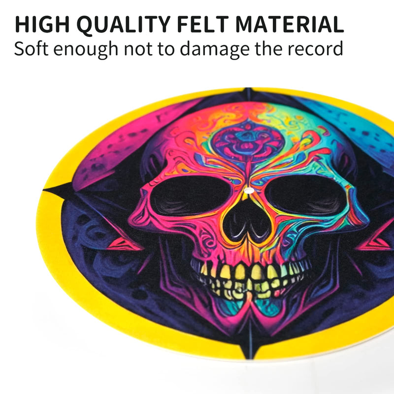 Turntable Platter Mat, 12 Inches Record Mat Felt Skull Pattern Anti-Static Slip Mat for Vinyl LP DJ Turntable Record Player, Reduces Vibrations & Improved Sound Clarity,Style A Style A