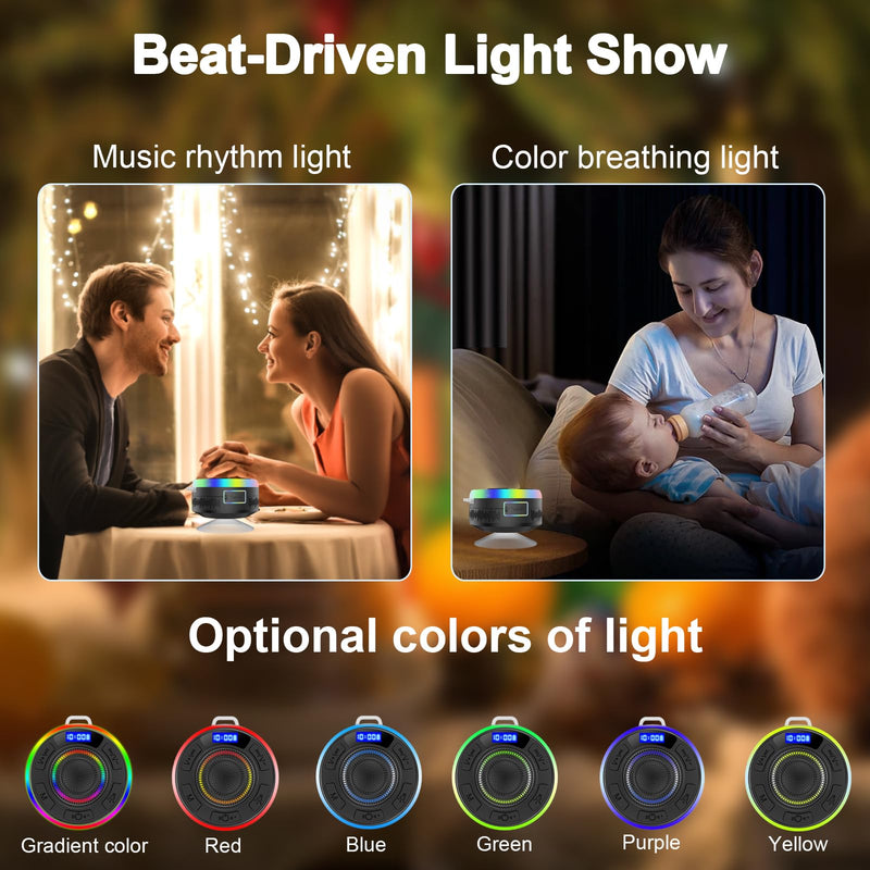[AUSTRALIA] - Shower Bluetooth Speaker IPX7 Waterproof, Portable Bluetooth Speakers with Suction Cup and Time Display, Crystal Sound&Bass LED Light 1100mAh, Wireless Shower Speaker for Outdoor/Kayak/ Gifts/Beach Black 