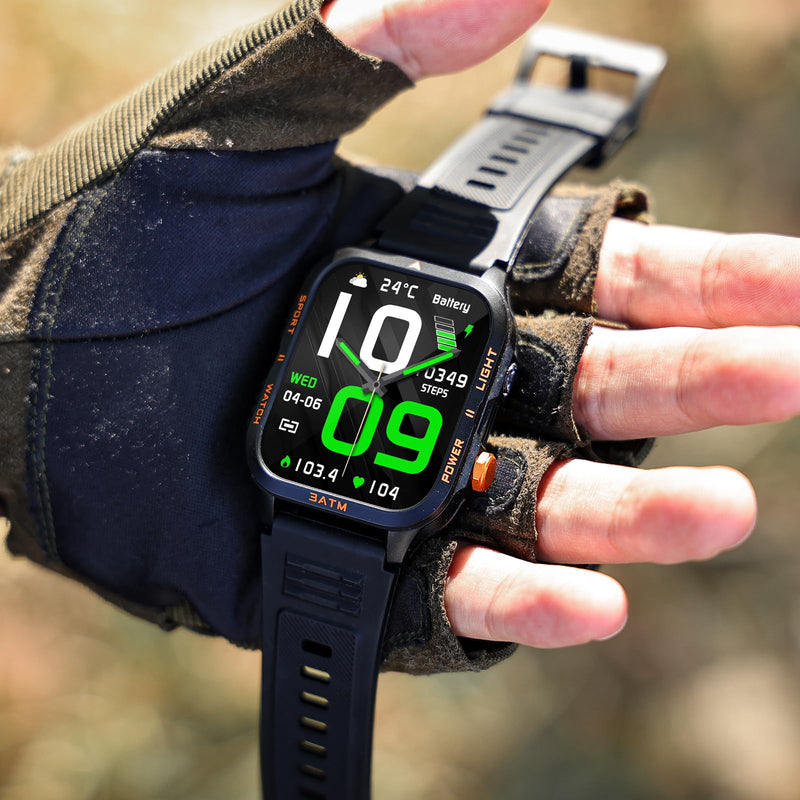 Military Smart Watches for Men (Answer/Make Call) 1.96" HD Big Screen | Rugged Tactical Smartwatch with LED Flashlight/880mAh/3ATM Waterproof/HR/Sleep Monitor, Fitness Tracker for iPhone Android Black