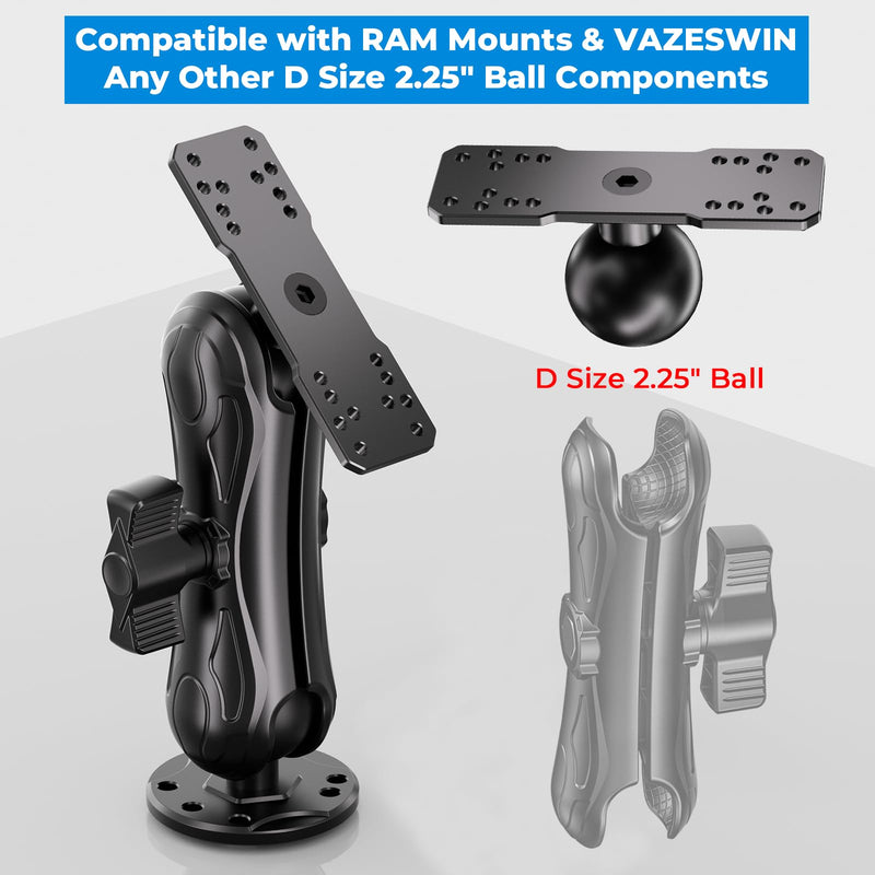 VAZESWIN 2.25" Ball Fish Finder Mount Aluminum Alloy AMPS Rectangular Plate | Universal Marine Electronic Mount Plate for Garmin, Lowrance, Compatible with RAM Mounts D Size 2.25" Ball Double Socket Arm