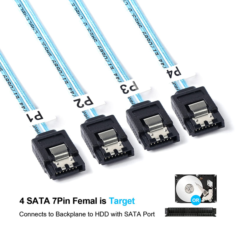 2Pack Mini SAS to SATA Cable: 0.5M SFF-8087 to SATA Mini SAS Breakout Cable SFF8087 to SATA Mini-SAS to SATA SAS to SATA Breakout(1.6FT) 1.6FT 2 PACK