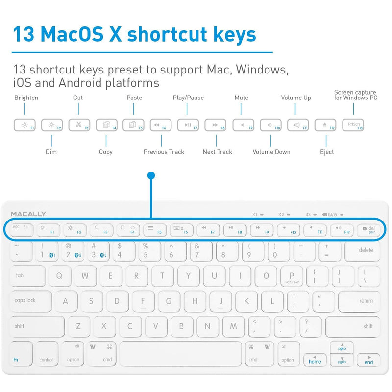 Macally Bluetooth Keyboard for Mac - Multi Device Wireless Keyboard for Mac Mini / Pro, Macbook Pro / Air, iMac, iPad, iPhone, PC, Laptop - Compatible Apple Keyboard Wireless Compact with Stand