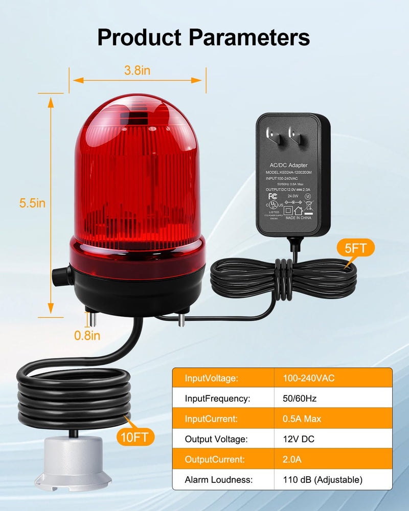 [AUSTRALIA] - Sump Pump Alarm, High Water Leak Detection with 110dB Loud Alarm & LED Indicator, 10ft Probe Cable, DC 12V Safety Power, for Basements, Septic Tanks, Sumps, Indoor & Outdoor Warning Systems 