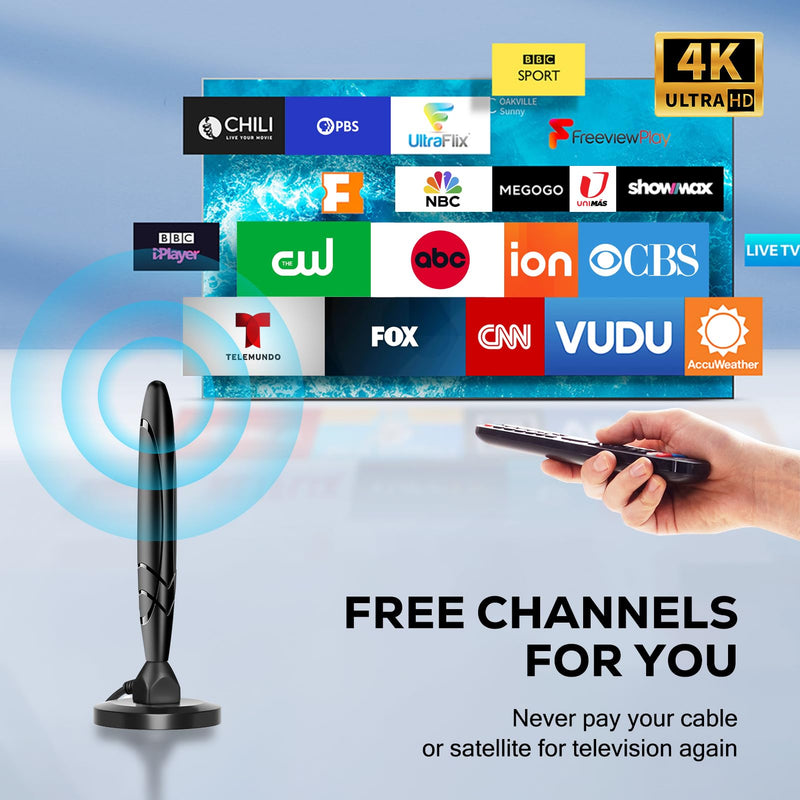 Digital TV Antenna - HDTV Antenna for Smart TV Indoor, 360° Reception, 4K 1080p Support, Amplified Indoor Antenna with Signal Booster, Detachable Amplifier, 20FT Cable, TV Antenna for Local Channels