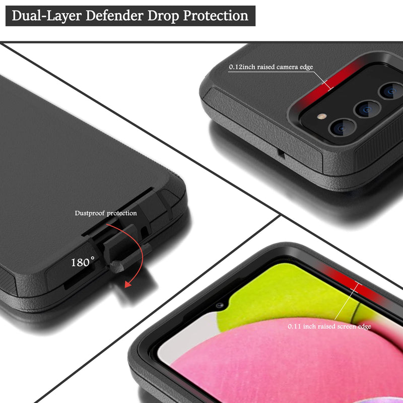 [AUSTRALIA] - Compatible with Samsung Galaxy A03s Case, with Belt Clip Holster Heavy Duty Rugged Shockproof Full Body Protection Kickstand Cover for Samsung Galaxy A03s Phone (Black) Black 