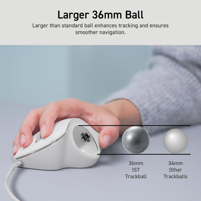 ELECOM Ergonomic Comfort Design Trackball IST Wired USB-A Connection, Super Smooth Tracking with Roller Ball Bearing, 36mm Ball, Thumb Control, Compatible for Windows, PC, and Mac Black (M-IT11URBK)