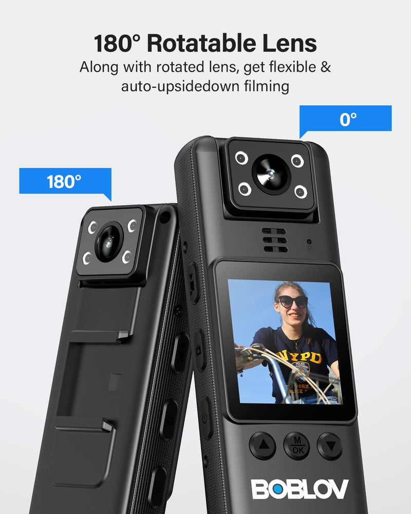 BOBLOV A23 Body Worn Camera, 180° Rotatable Video Camera, 2200mAh Battery with 9Hours Shooting, Night Vision, 1080P, Design for Lecture, Fishing, or Delivery(Memory Card Not Included)