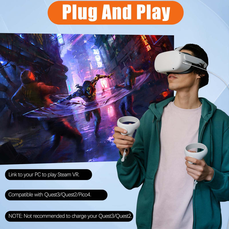 16FT Right Angle USB C Cable for Meta Oculus Quest 3 2 Pro Pico 4 VR Link Cable,USB 3.0 High Speed PC Data Transfer Long Extention Cord for Virtual Reality Headset to PC Steam Gaming Accessories White