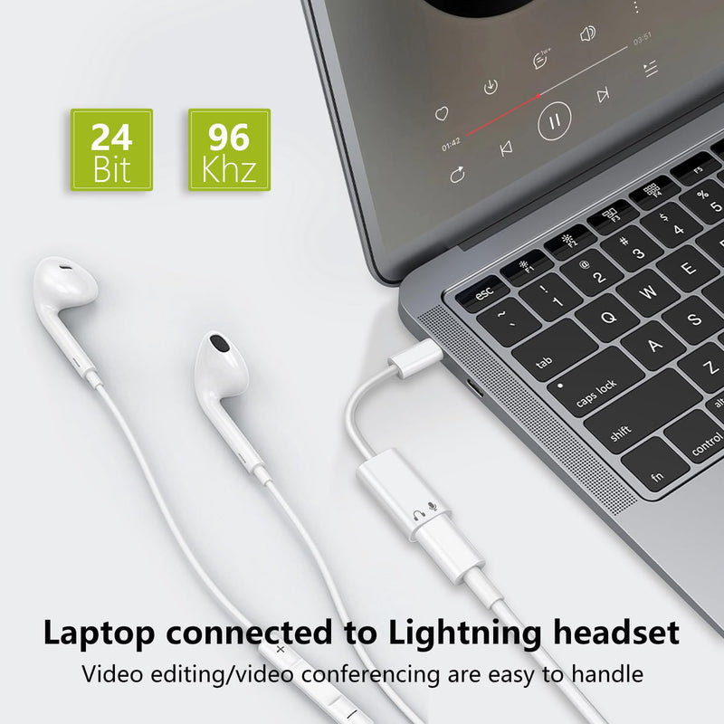 USB C to Lightning Audio Adapter, USB Type C Male to Lightning Female Earphone Converter Compatible with iPhone 16/16Pro/15/15Pro, iPad Pro, iPad Air 6/5/4, MacBook and More (Audio Only, No Charge) White