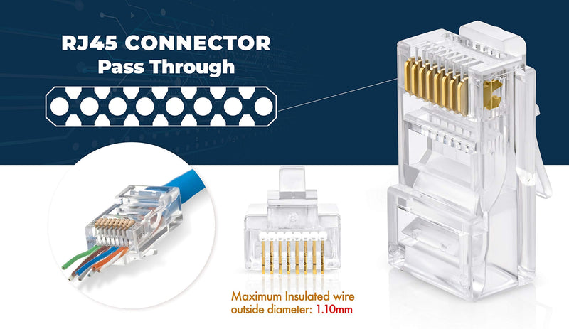 GTZ Bundle – 2 Items: RJ45 Cat6 Pass Through Connectors, Pack of 100 + RJ45 Cat6 / 5e Keystone Jacks, 20 Pack - Yellow