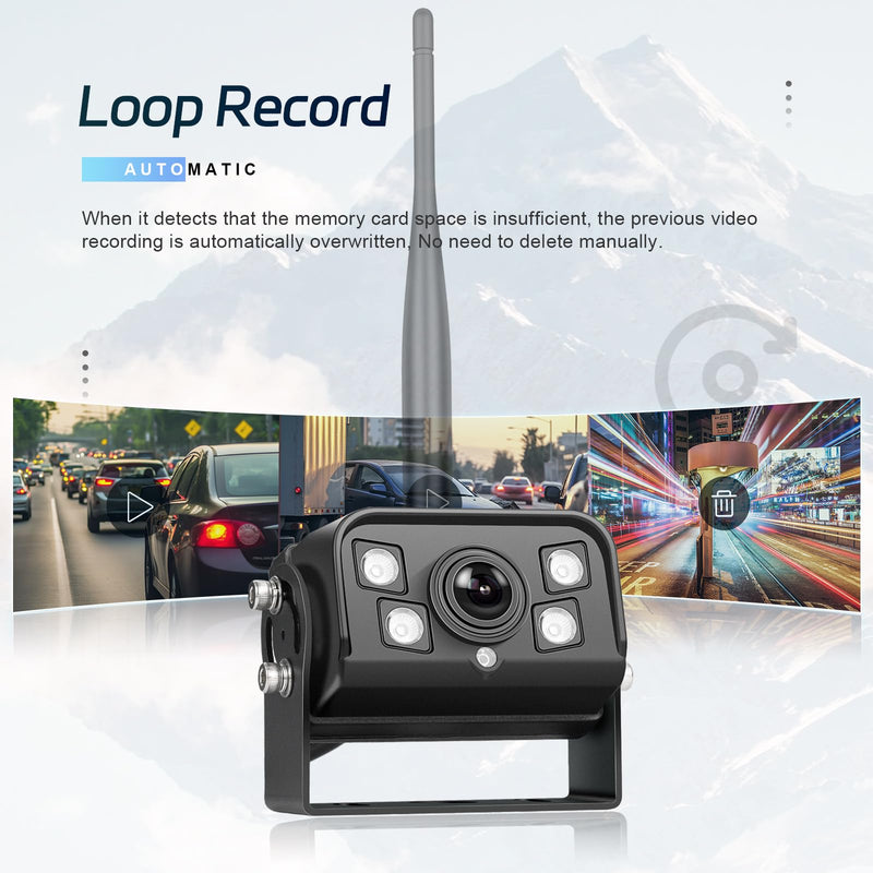 9 Inch Wireless Backup Camera for Truck RV Backup Camera Wireless, 4 Channels Split Screen, BSD Alert, Night Vision, IP68K Waterproof, for Truck, Pickup, Trailer, Cars - Parking Safety