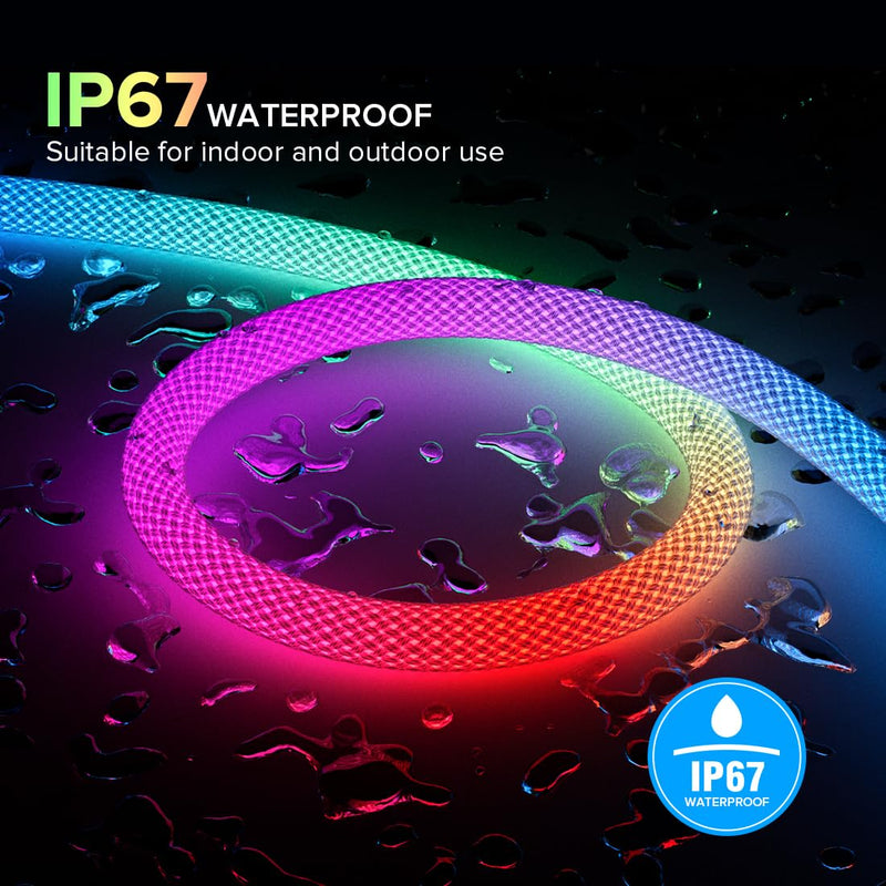 BTF-LIGHTING 9.8FT WS2811 WS2812B IC RGB DC5V 360 Degree Round Reticulate Pattern Chasing Color Neon LED Strip Flexible Nylon Silicone IP67 Waterproof Dream Color Rope Light(No Adapter or Controller) 9.8FT-Only Neon Light