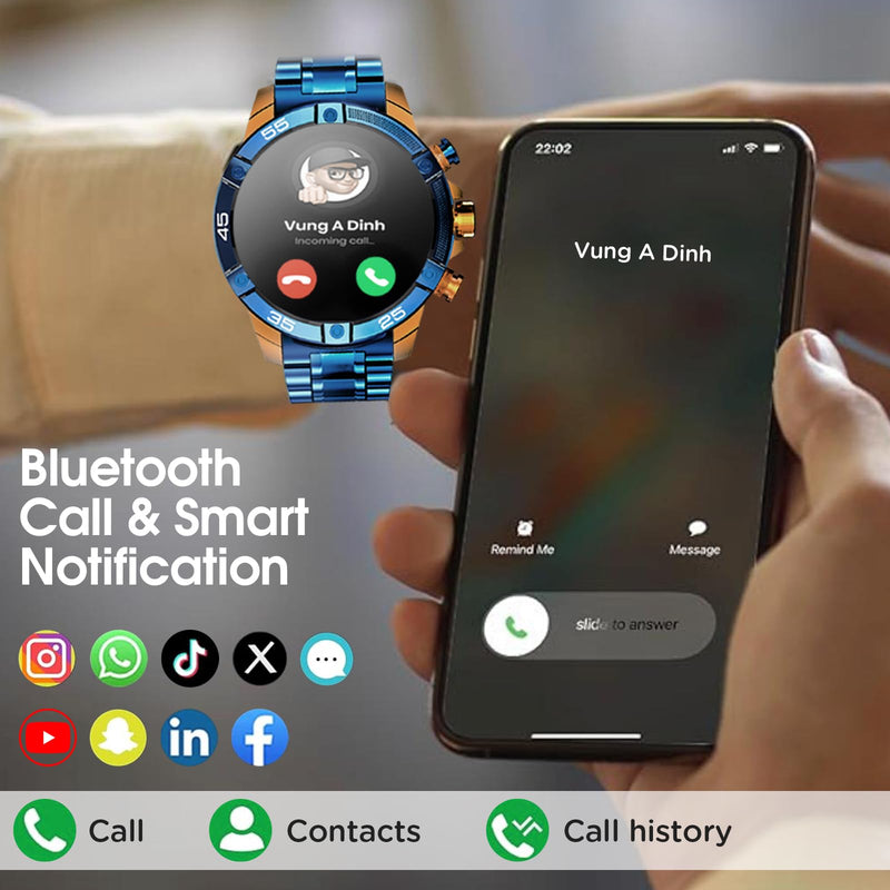 Mens Smart Watch 1.53" Fitness Tracker w/Heart Rate & Sleep Monitor, 7-Day Battery, IP67 Waterproof, Bluetooth Calls/Notifications, 100+ Sports Modes for Men Women (Blue) Blue