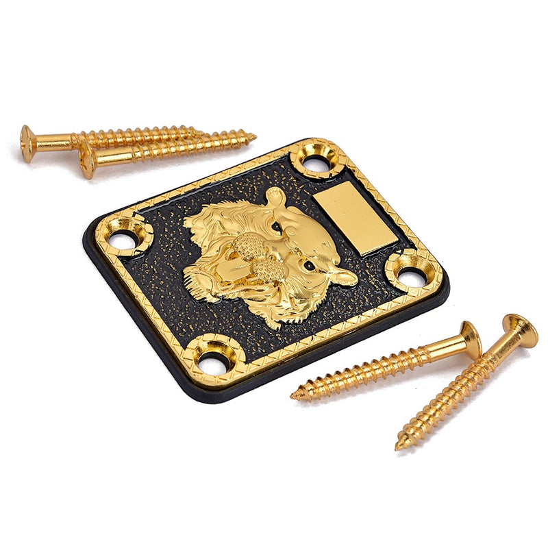 Alnicov Guitar Neck Plate， Guitar Neck Plate Engraved Animal Head Pattern for Electric Guitar