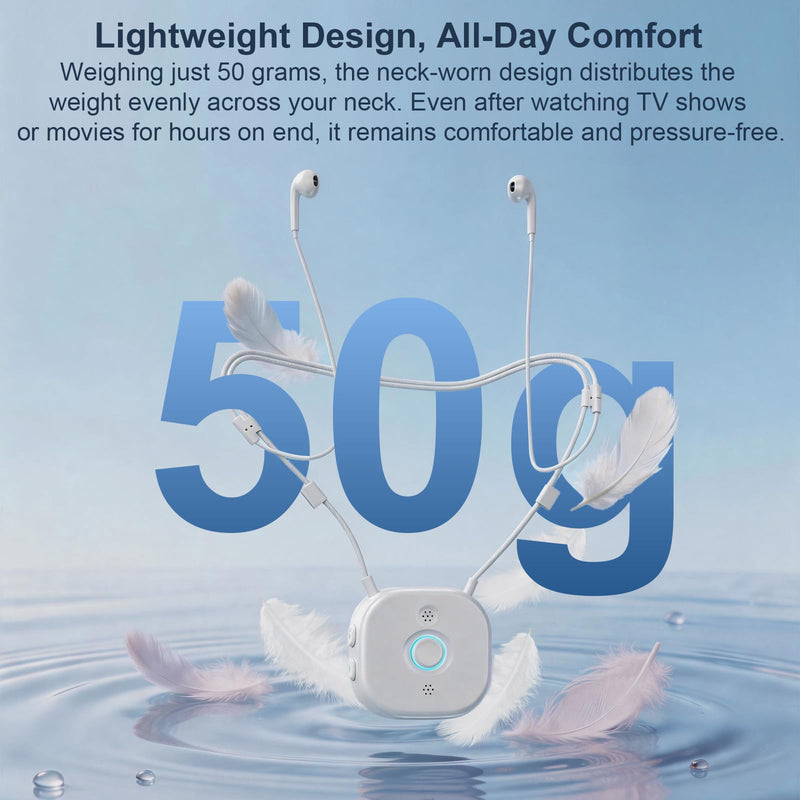 Neckband Earbuds with Independent L/R Volume Control, AptX LL, 100 ft Range, Large Buttons TV Headphones Wireless for Seniors Hearing, Semi-In-Ear Headphones Compatible USB/Optical/RCA/3.5mm Audio Out