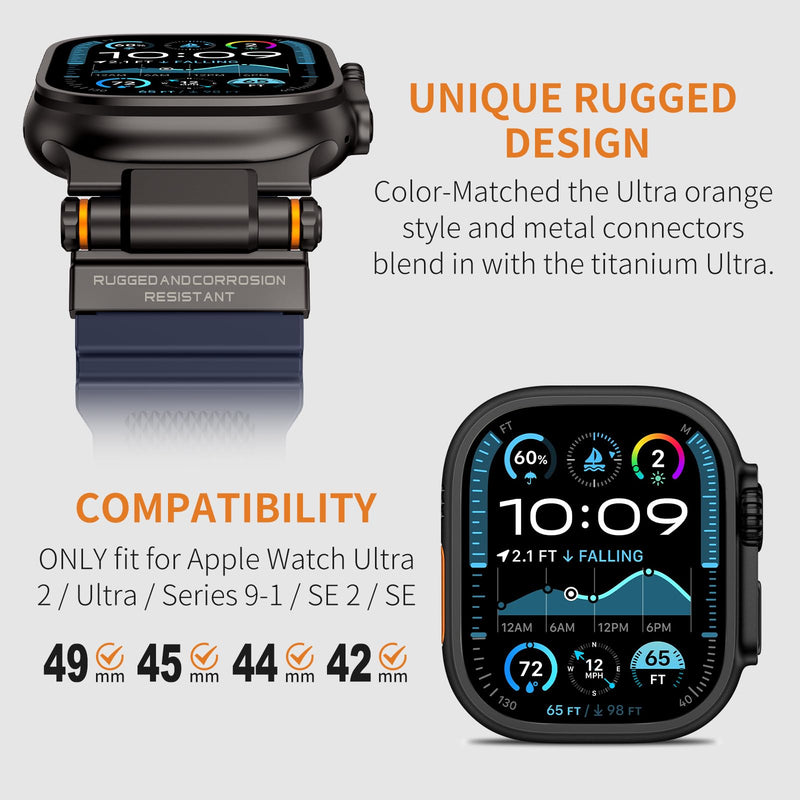 Rubber Band Compatible with Apple Watch Band 49/46/45/44/42mm, Black/Titanium and Navy Blue/Black
